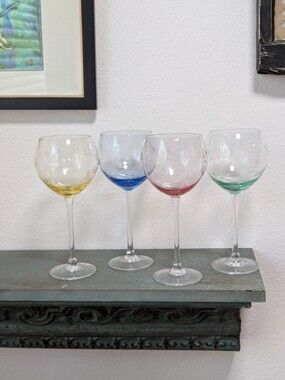 Vintage Lenox Butterfly Meadow Etched Balloon Goblets Set of 4 Different Colors